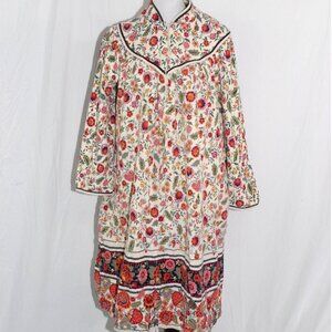 Vintage House Dress Nightgown Made in USA Tommies Womens Floral Cream Red Green